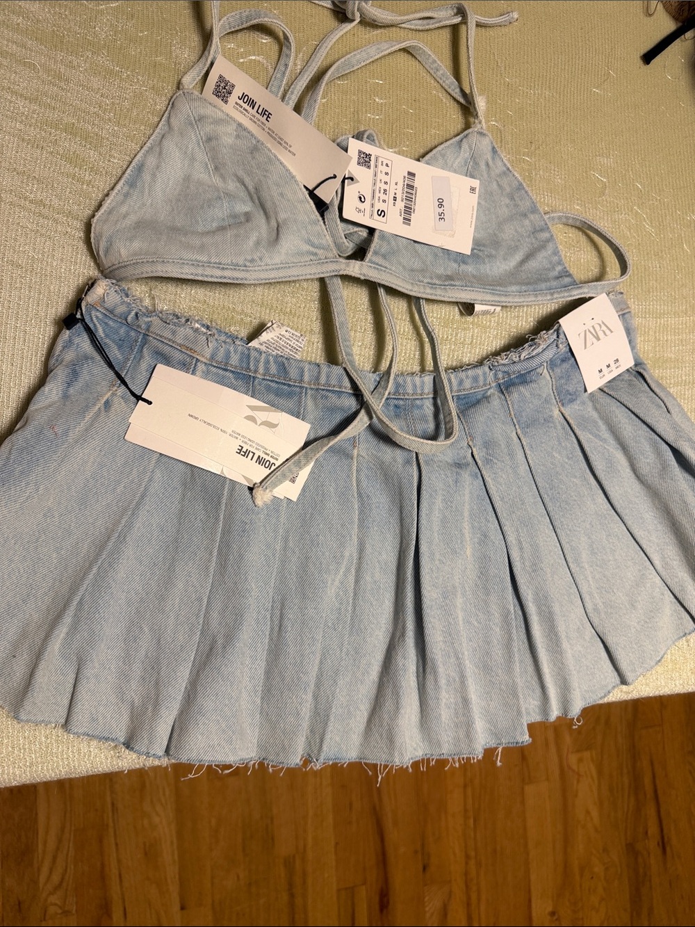 Zara Light Blue Denim Pleated Mini Skirt - Kids